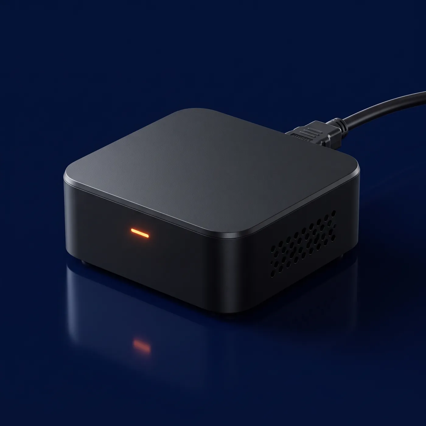 The ConsoleBnB box with its orange status light, HDMI cable connected